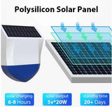 Safety Siren Alarm for home exterior, Remote control, Solar/USB/Battery powered, Bluetooth/Wifi connectivity