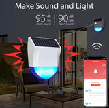 Safety Siren Alarm for home exterior, Remote control, Solar/USB/Battery powered, Bluetooth/Wifi connectivity